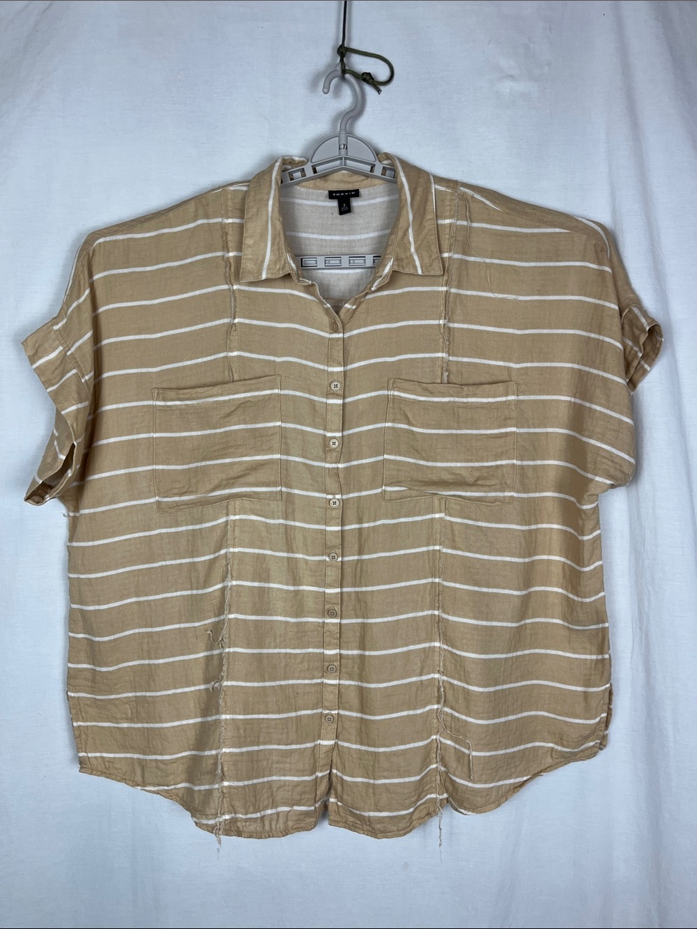 NWOT Torrid Cream and White Striped 100% Cotton Distressed Button Up Blouse